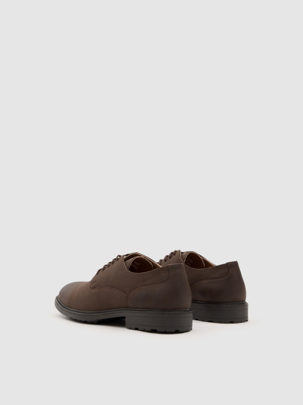 Classic lace-up faux leather shoe brown 45º back view