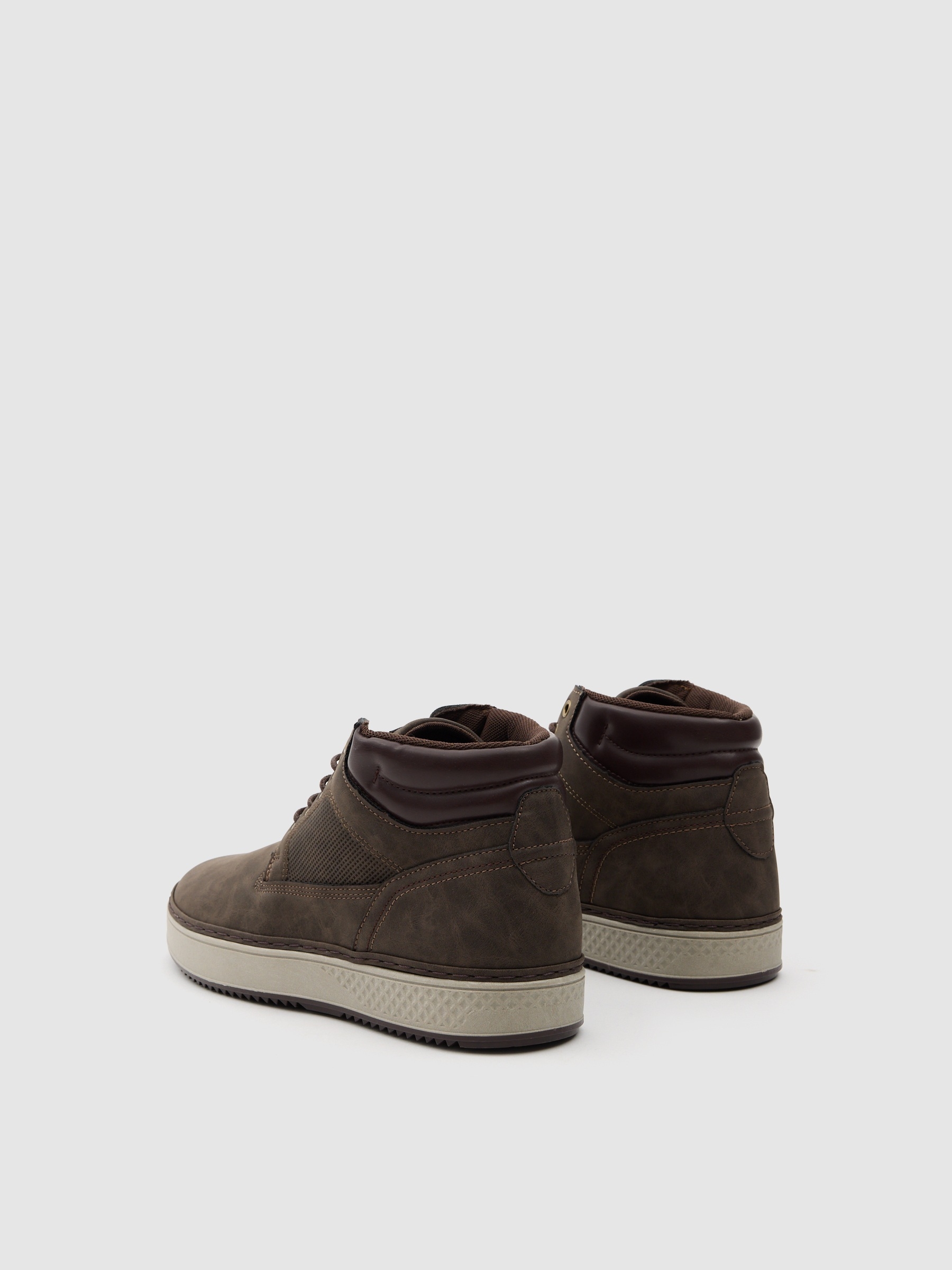 Casual lace-up faux leather boot brown