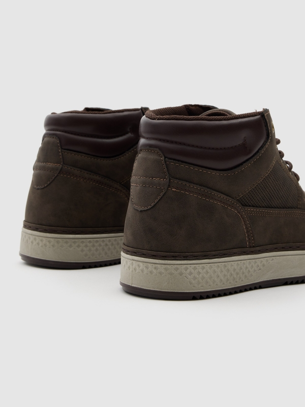 Casual lace-up faux leather boot brown zenithal view