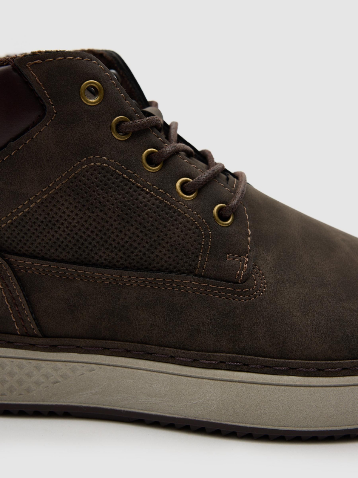 Casual lace-up faux leather boot brown detail view