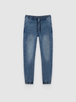 %Pto% Denim jogger pants blue front view