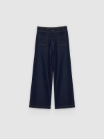 %Pto% Dark wide-leg multi-pocket jeans dark blue front view