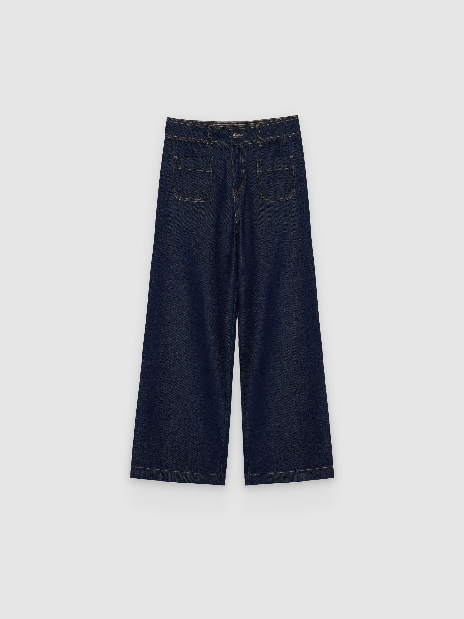 Dark wide-leg multi-pocket jeans dark blue front view