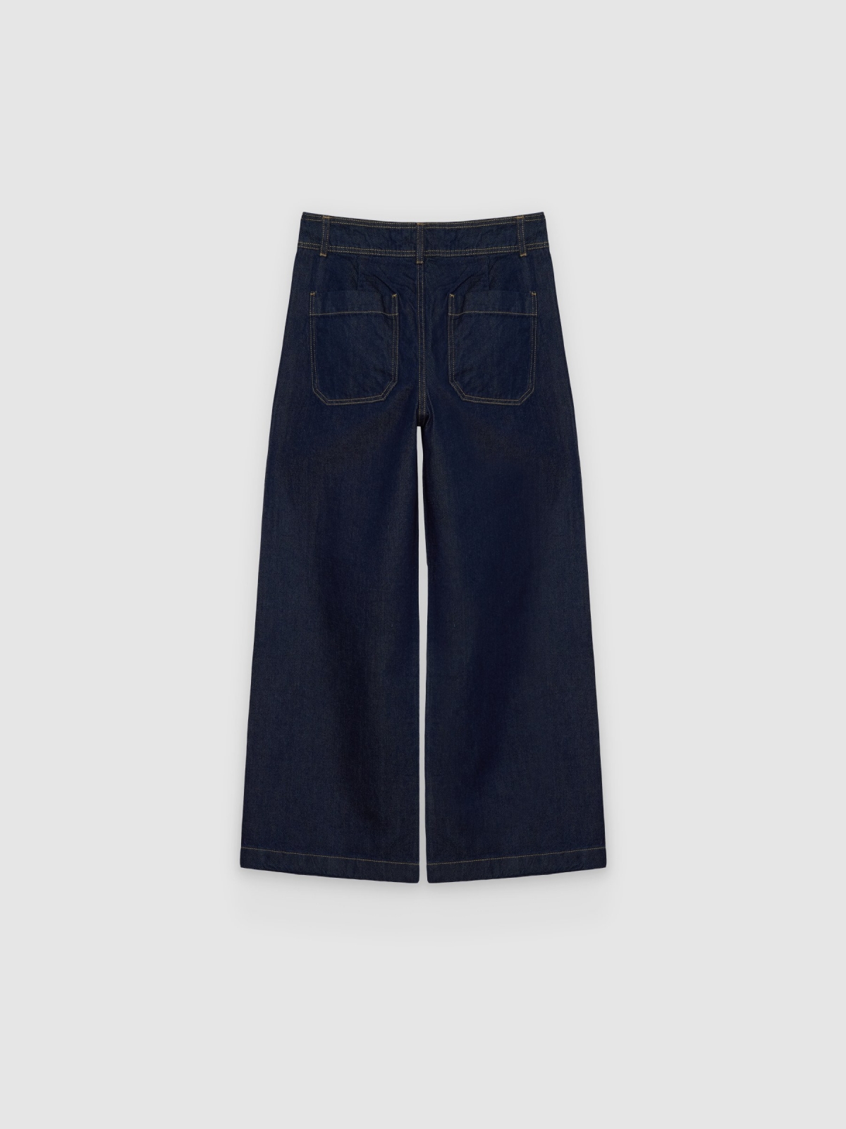 Dark wide-leg multi-pocket jeans dark blue back view