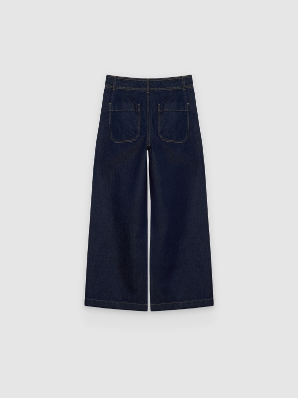 Dark wide-leg multi-pocket jeans dark blue back view