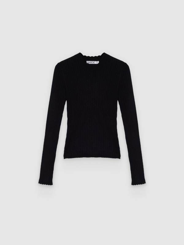  Jersey calado cuello redondo slim negro vista frontal