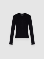 %Pto% Jersey calado cuello redondo slim negro vista frontal