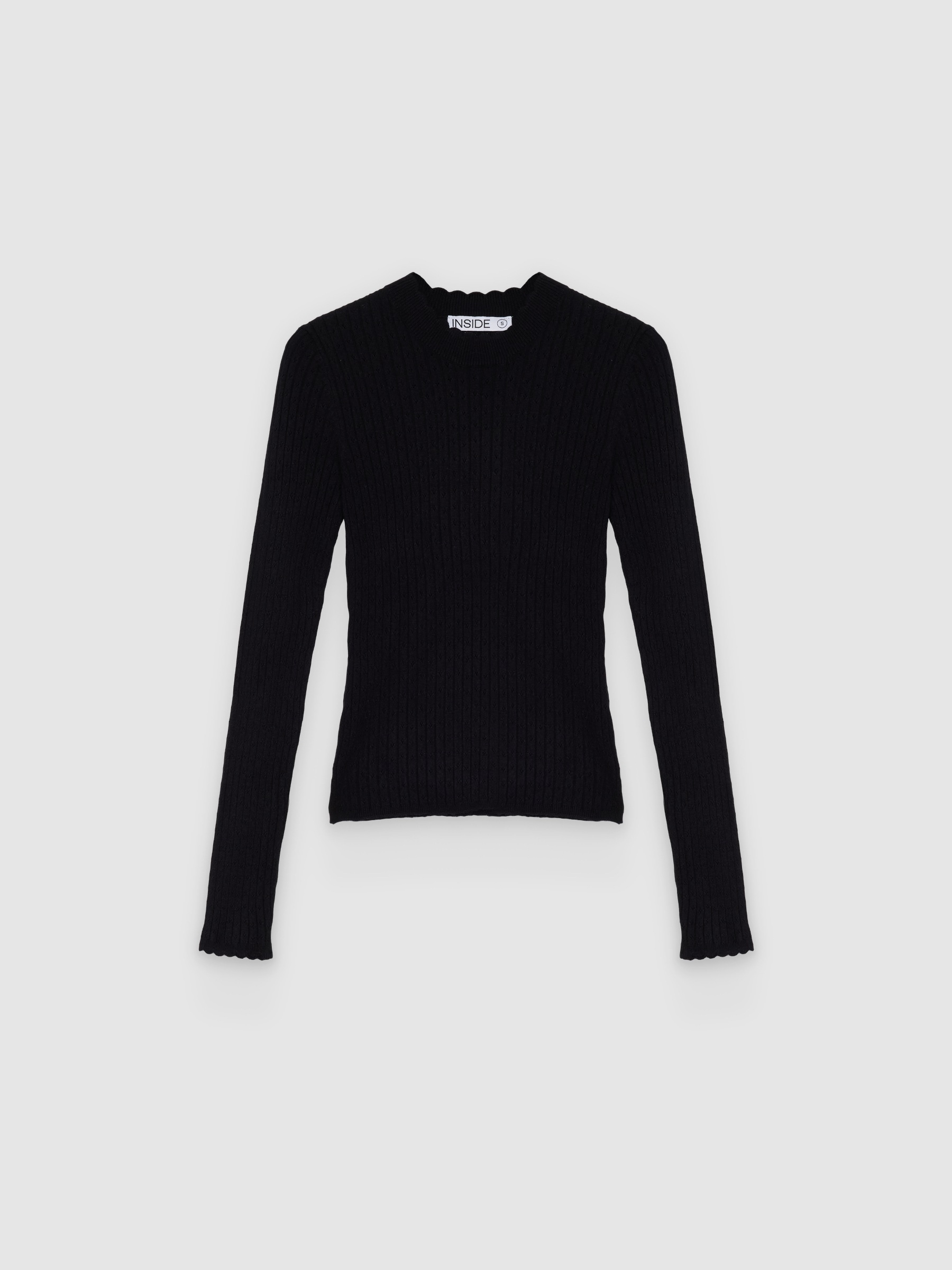  Openwork round-neck slim sweater black front view