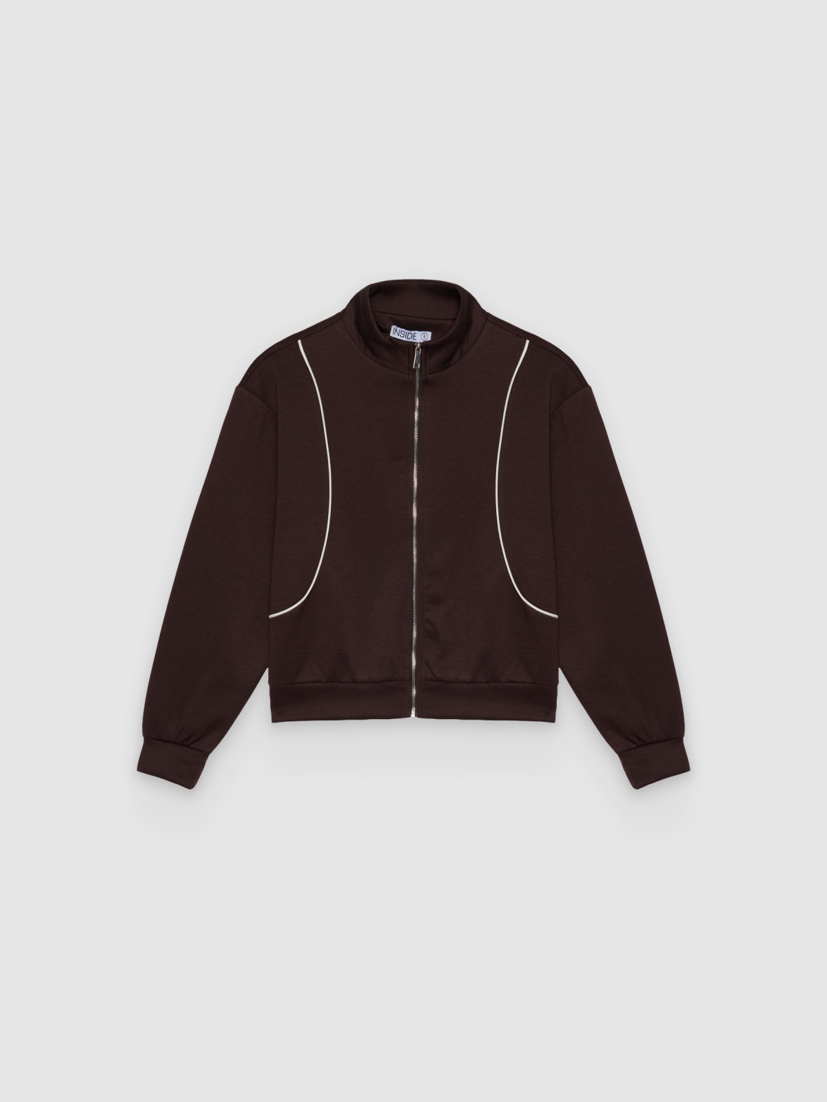 %Pto% Soft zip-up jacket with high collar chocolate front view