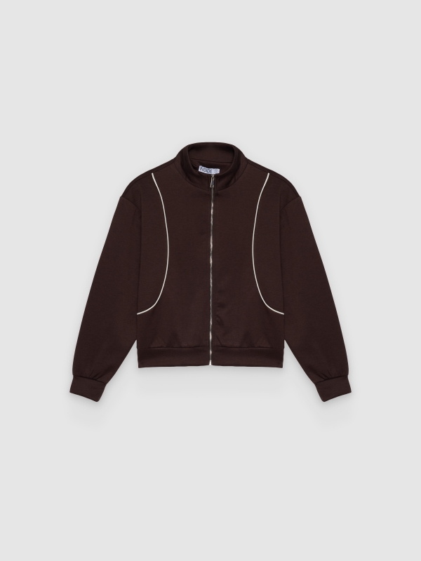  Chaqueta cremallera soft cuello alto chocolate vista frontal