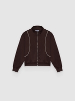 %Pto% Soft zip-up jacket with high collar chocolate front view