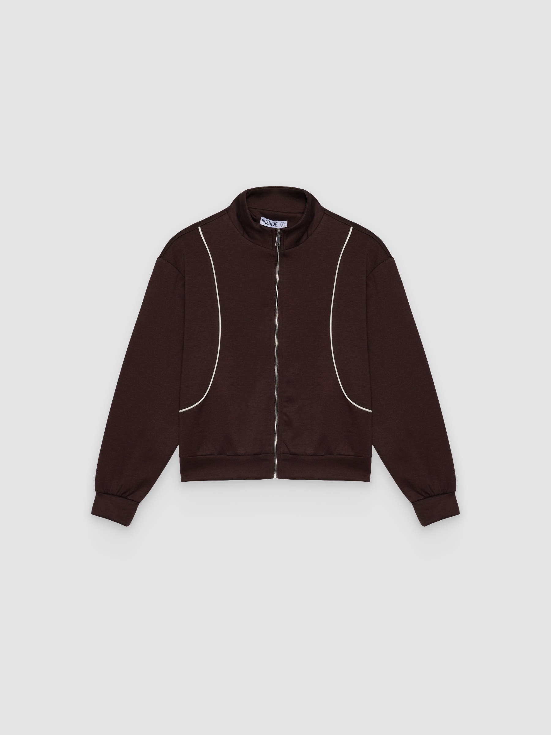  Soft zip-up jacket with high collar chocolate front view
