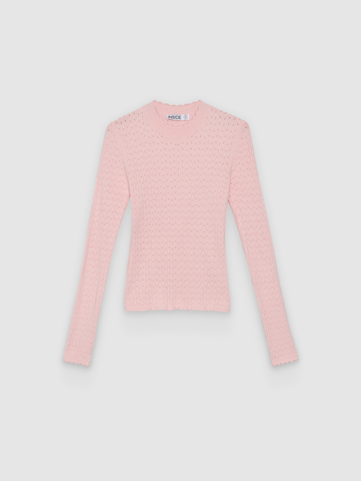 %Pto% Jersey calado cuello redondo slim rosa claro vista frontal