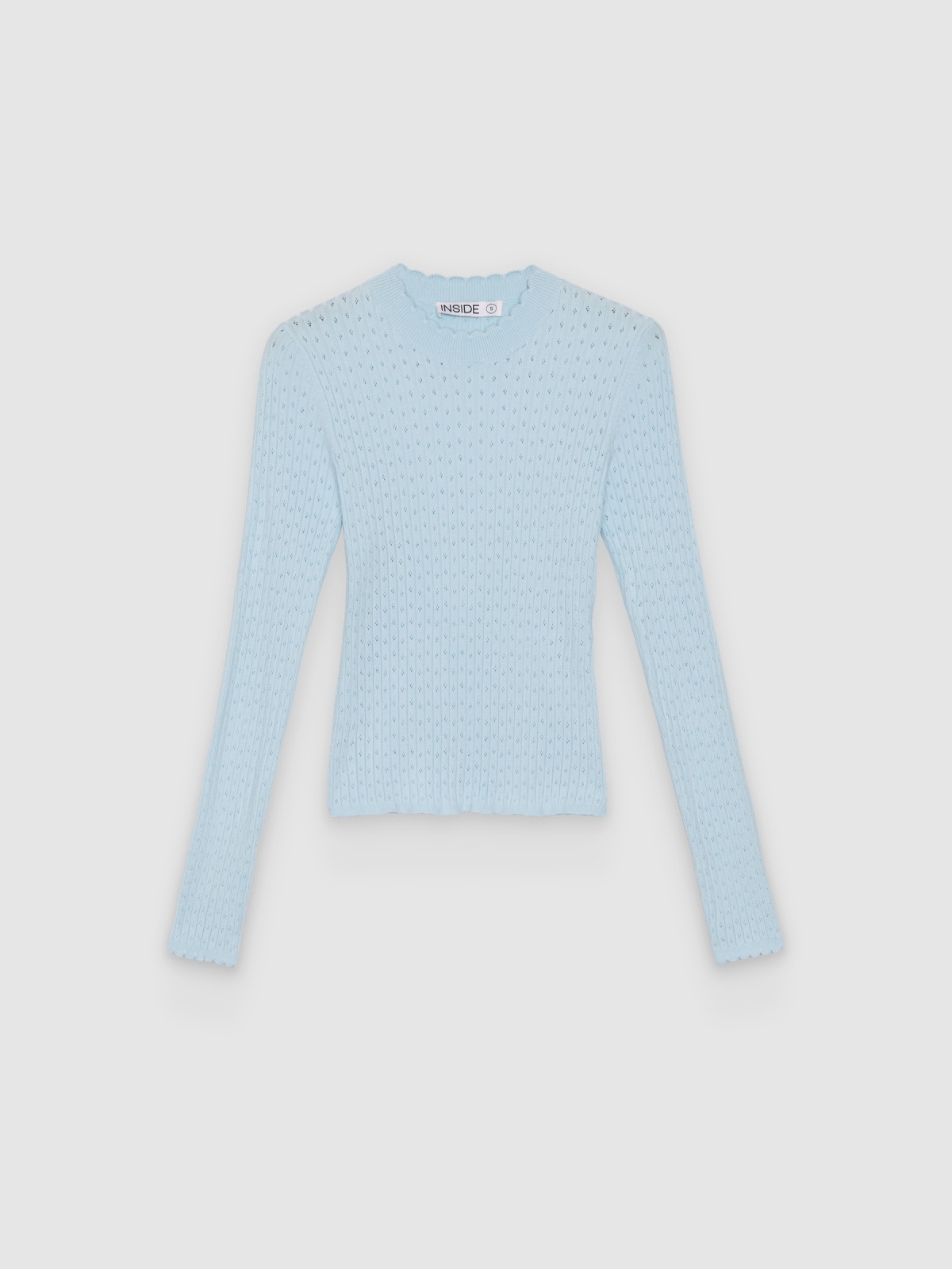 %Pto% Openwork round-neck slim sweater light blue front view