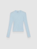 %Pto% Openwork round-neck slim sweater light blue front view