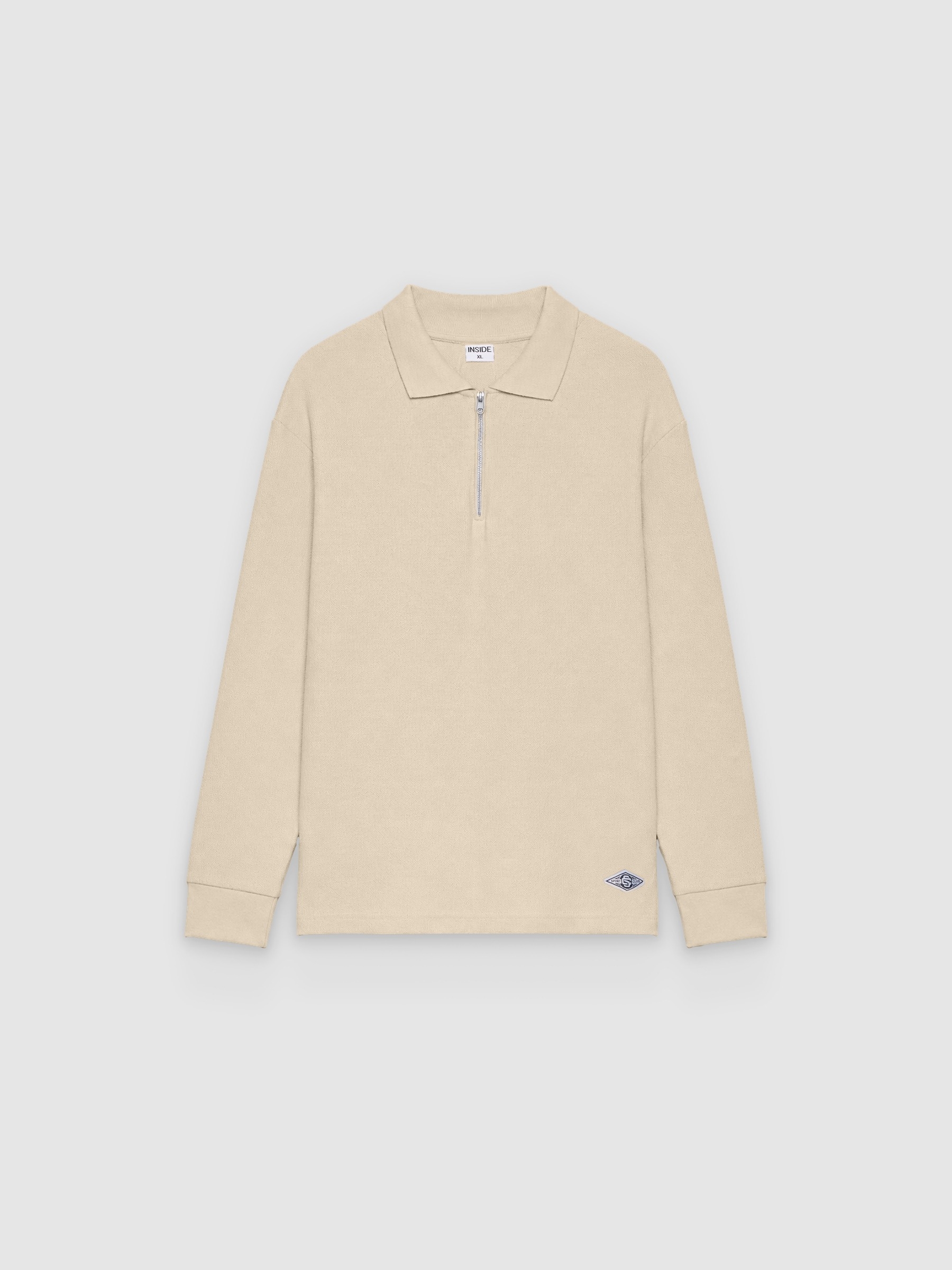 Polo oversized de manga longa liso crua vista meia frontal