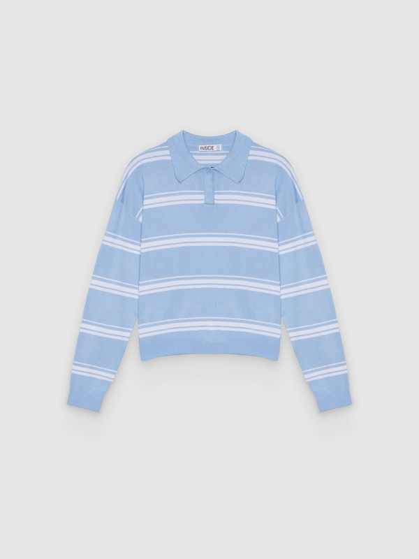  Knitted striped polo jersey light blue front view