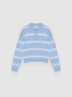 %Pto% Knitted striped polo jersey light blue front view