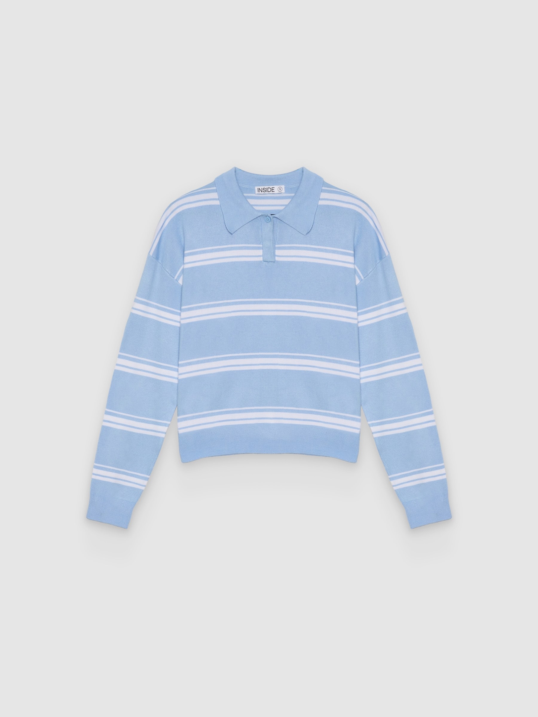 Knitted striped polo jersey light blue middle front view