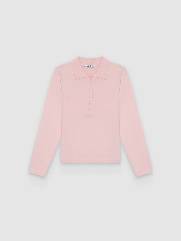  Knitted polo sweater with buttons light pink front view