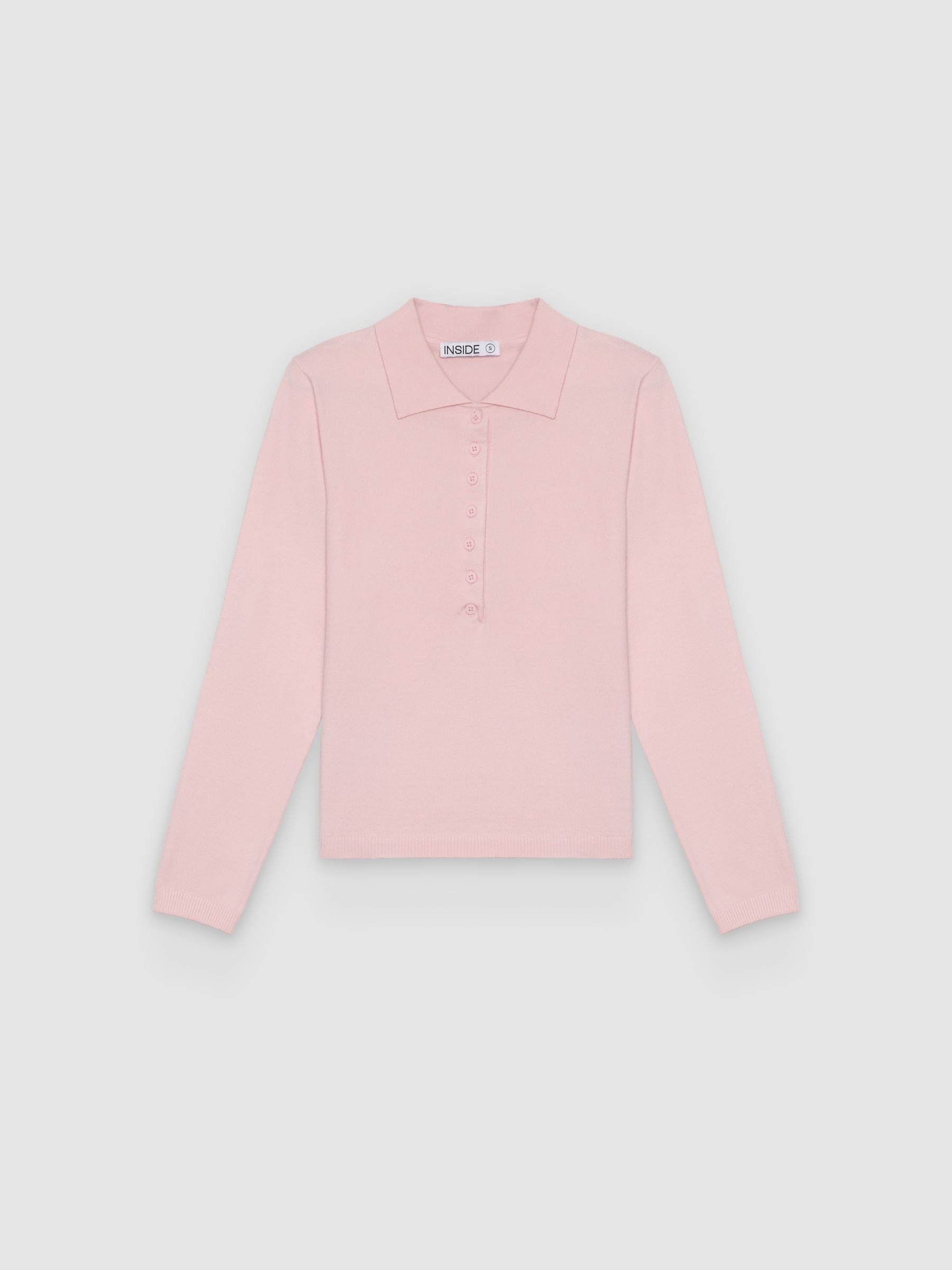 Knitted polo sweater with buttons light pink middle front view