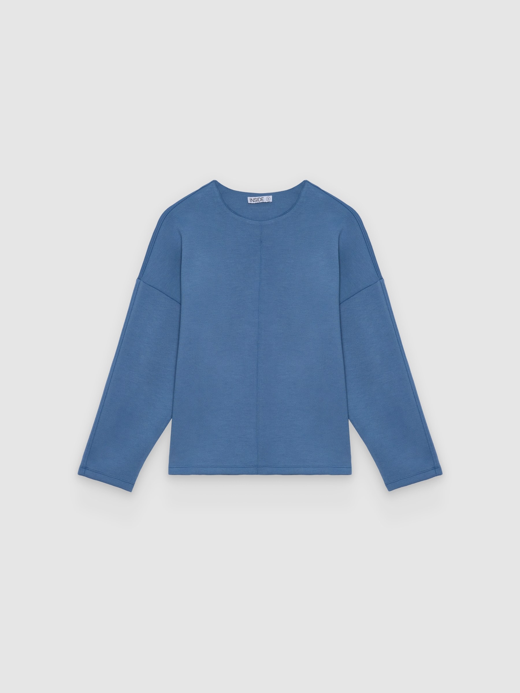 Plain square fleece sweatshirt steel blue middle front view