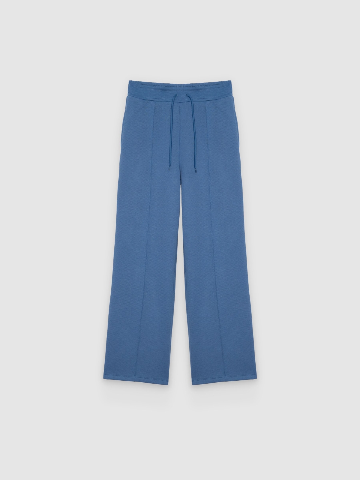 %Pto% Calça wide leg felpa azul aço vista frontal
