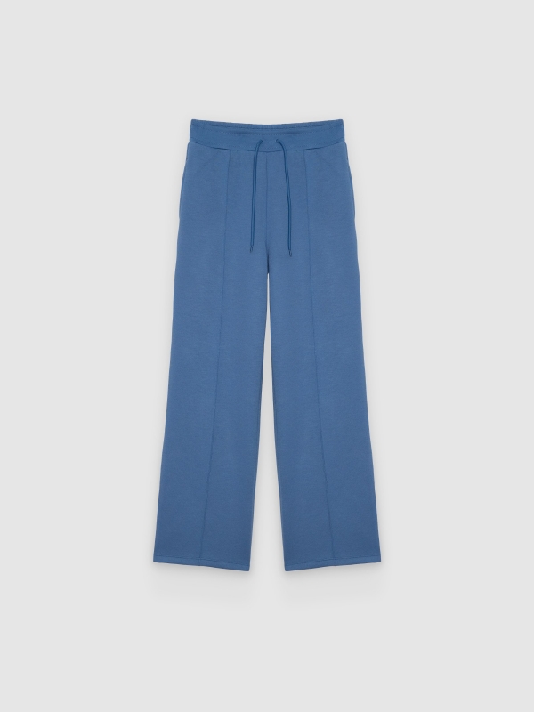  Pantalón wide leg felpa azul acero vista frontal