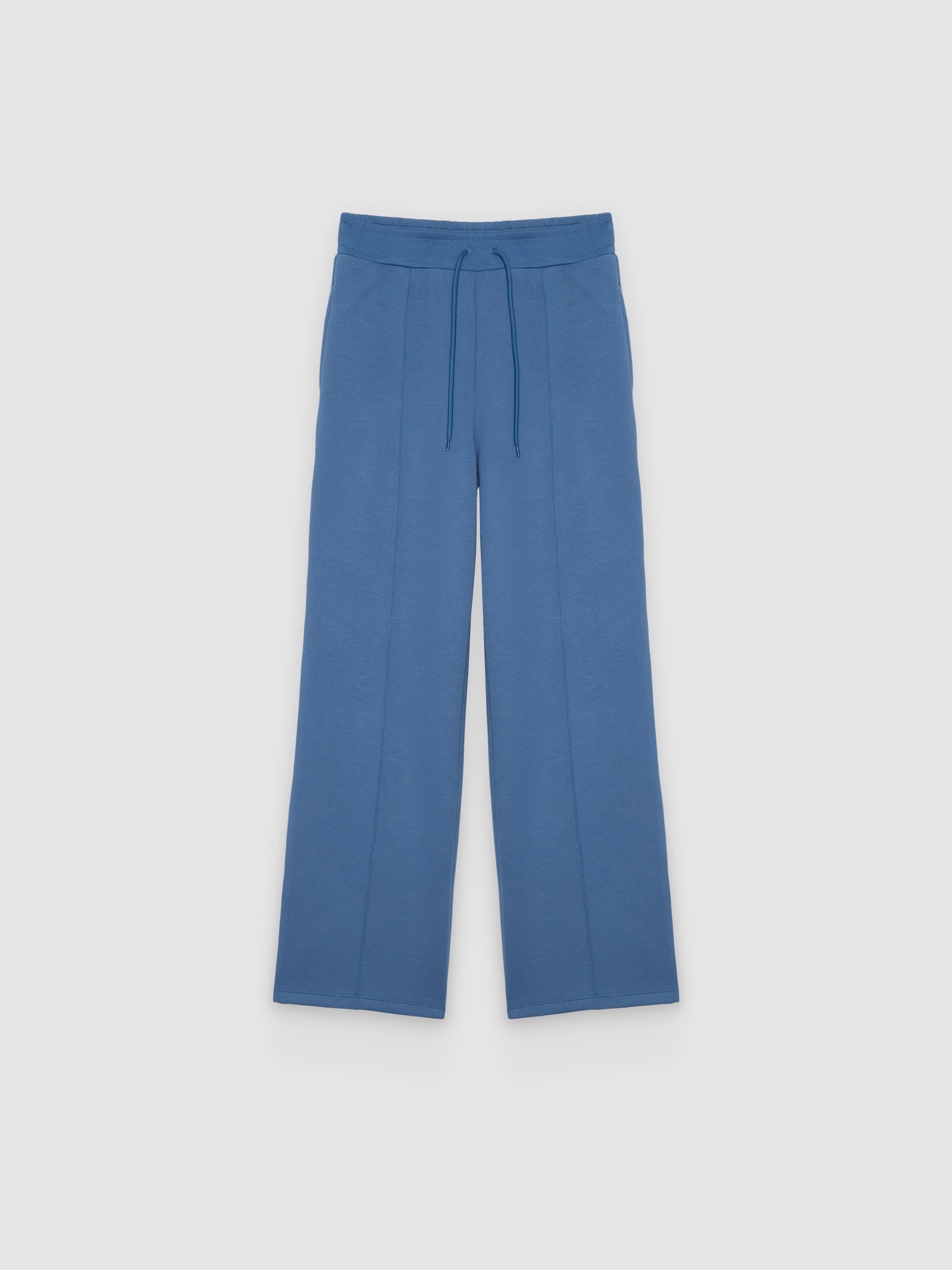 Wide-leg fleece pants steel blue front view