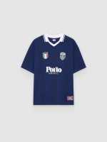 %Pto% Oversized soccer polo text navy front view