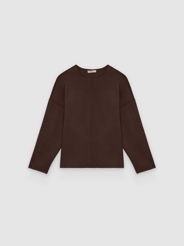  Sudadera felpa cuadrada lisa chocolate vista frontal