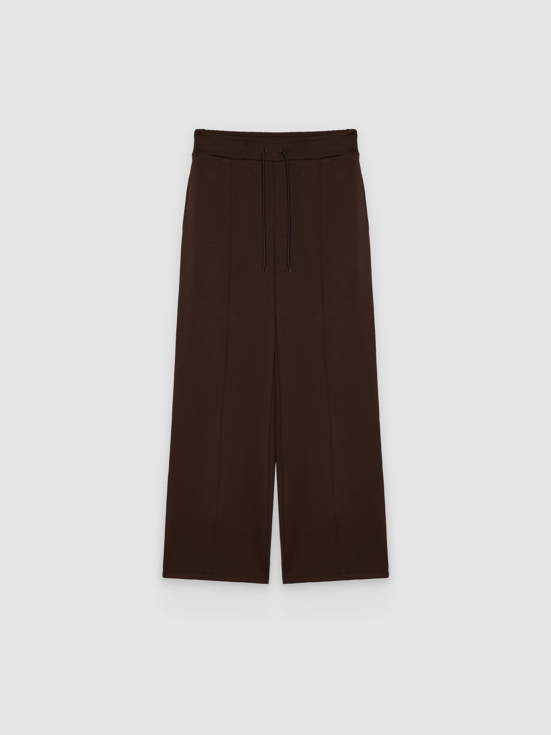 Wide-leg fleece pants chocolate front view