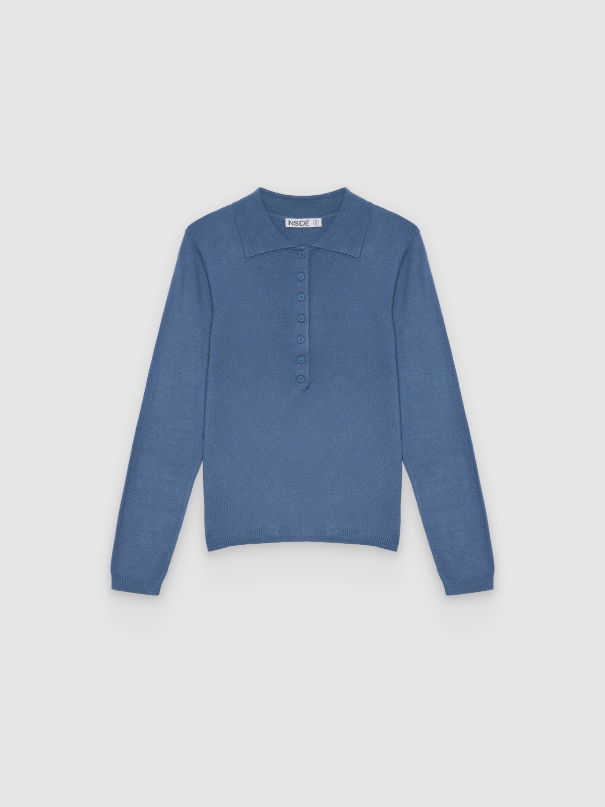 %Pto% Knitted polo sweater with buttons steel blue front view
