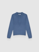 %Pto% Knitted polo sweater with buttons steel blue front view