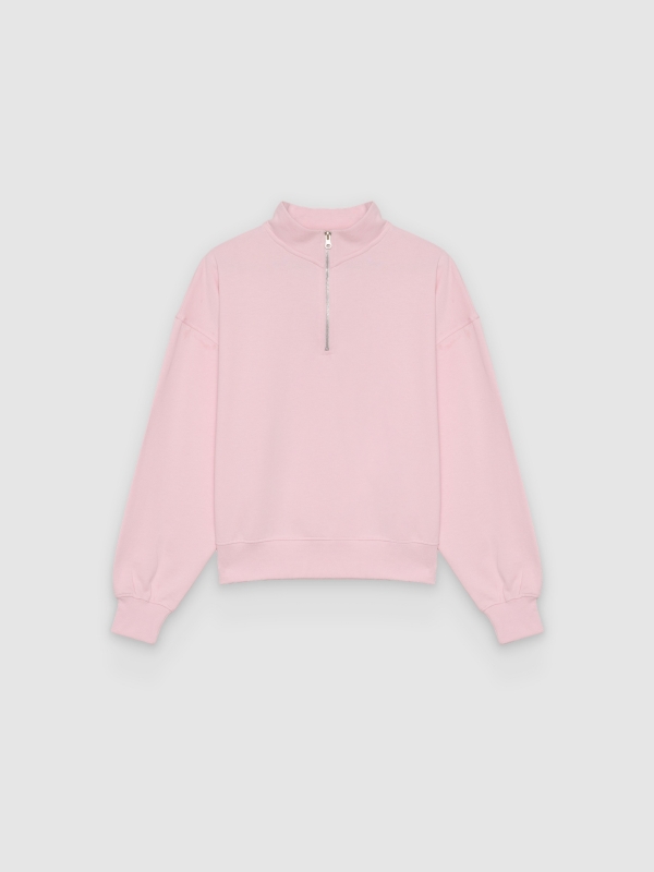  Basic mock-neck sweatshirt with zipper light pink front view
