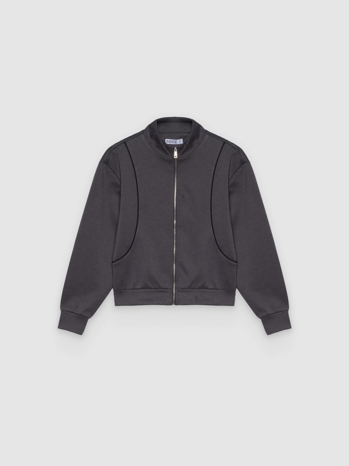 %Pto% Chaqueta cremallera soft cuello alto gris oscuro vista frontal