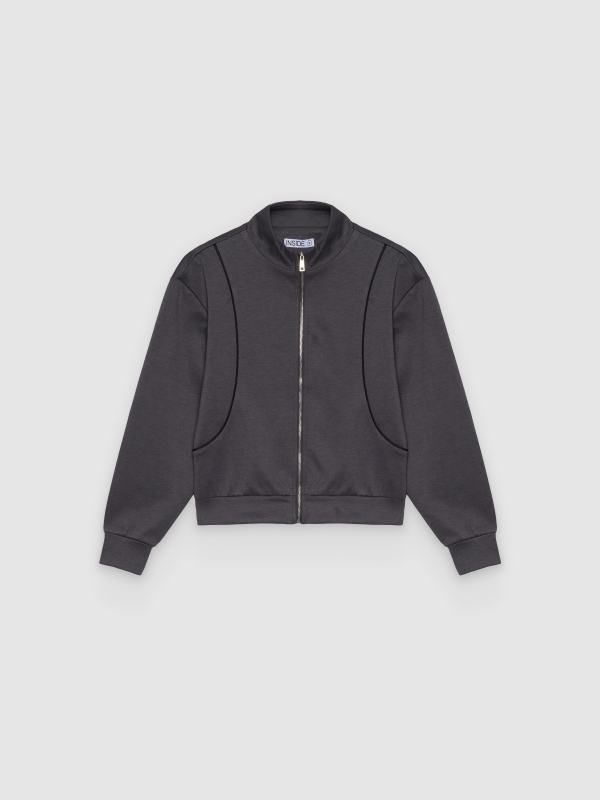 Chaqueta cremallera soft cuello alto gris oscuro vista frontal