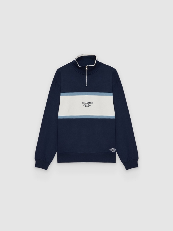  Moletom color block oversized azul marinho vista frontal