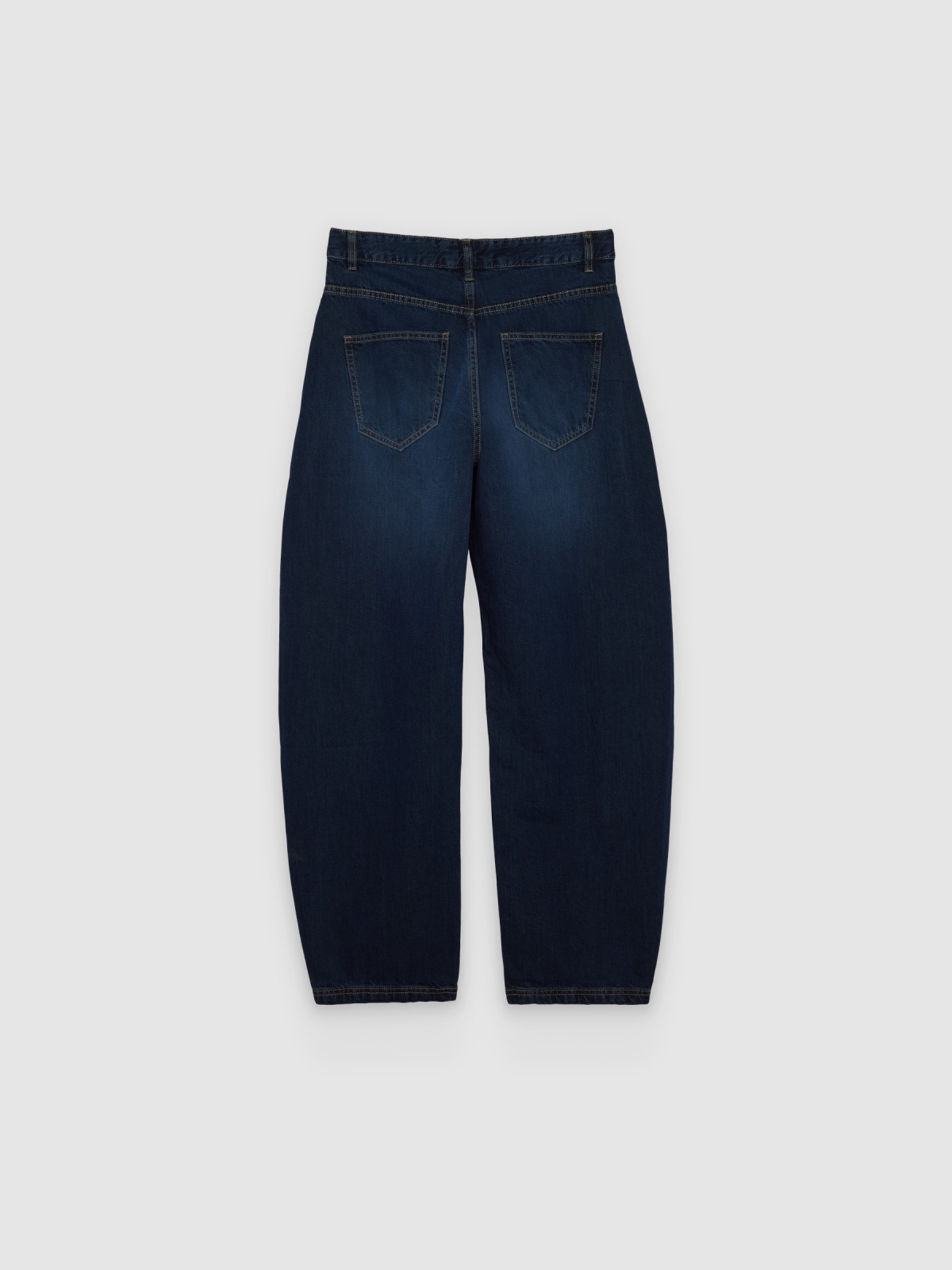 %Pto% Jeans barrel tiro alto azul oscuro vista frontal