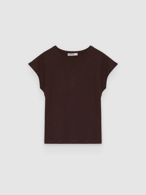  Basic linen T-shirt chocolate front view