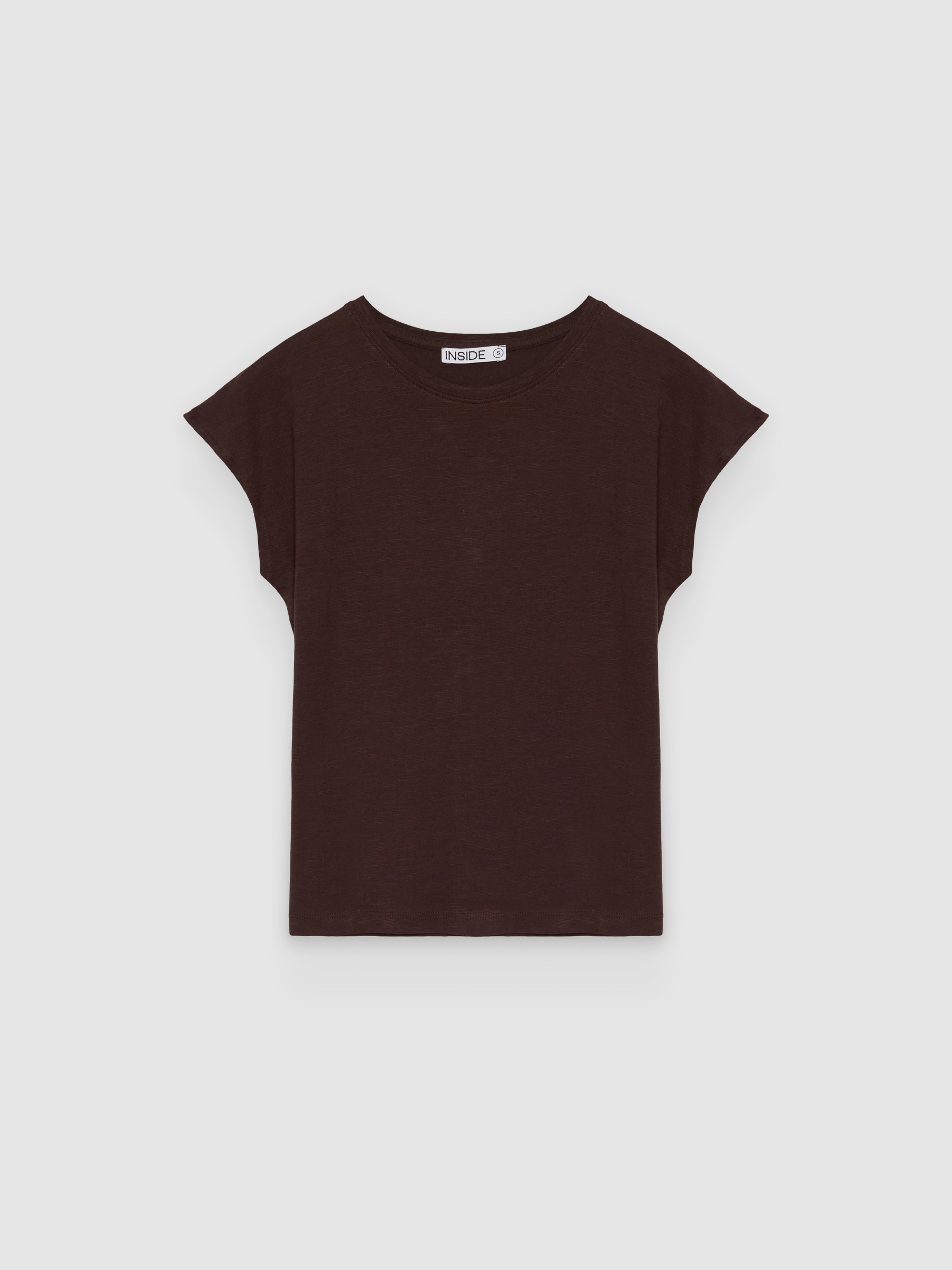  Basic linen T-shirt chocolate front view