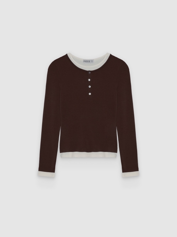  Camiseta doble botones chocolate vista frontal