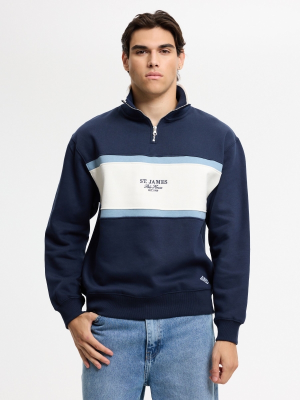 Oversized color block sweatshirt navy middle front view