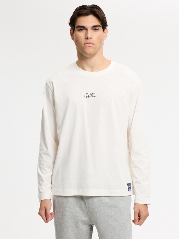 Printed long-sleeve rugby shirt raw middle front view