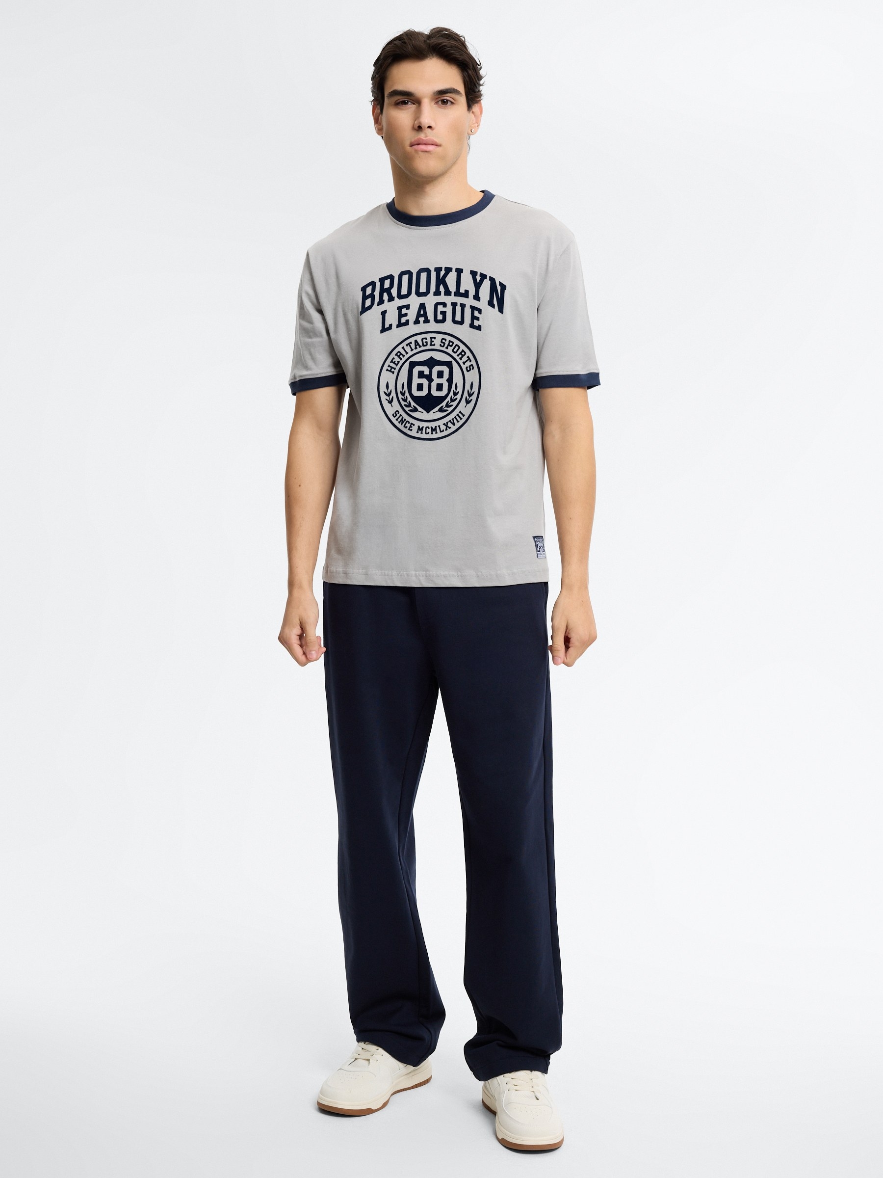 High-rise regular fleece joggers navy front view
