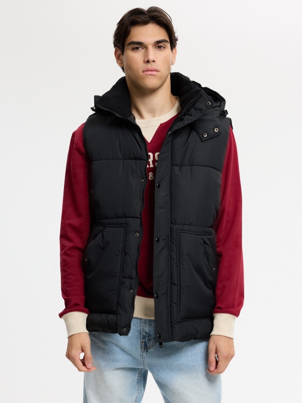 Nylon multi-pocket vest black middle front view