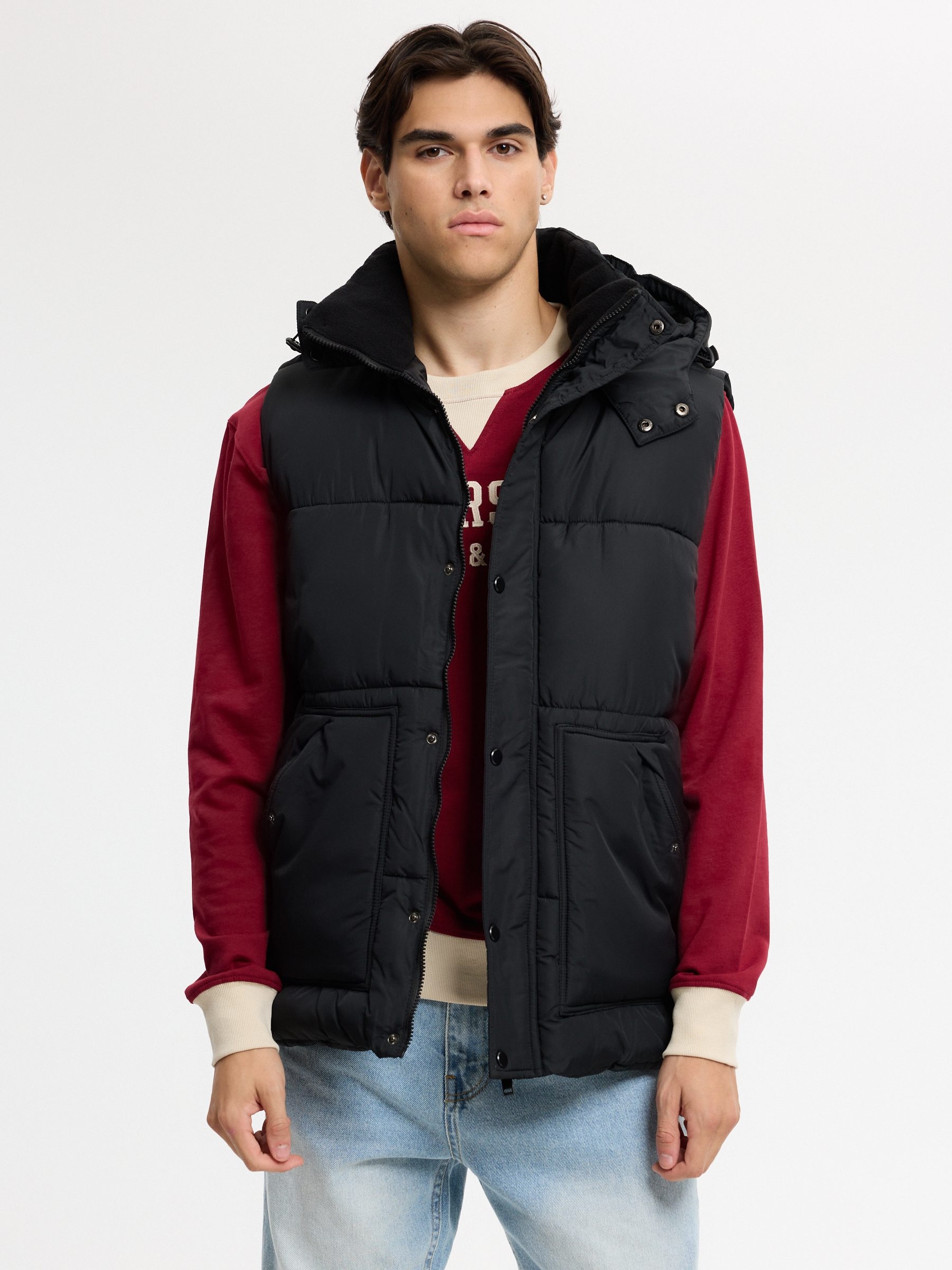 Nylon multi-pocket vest black middle front view