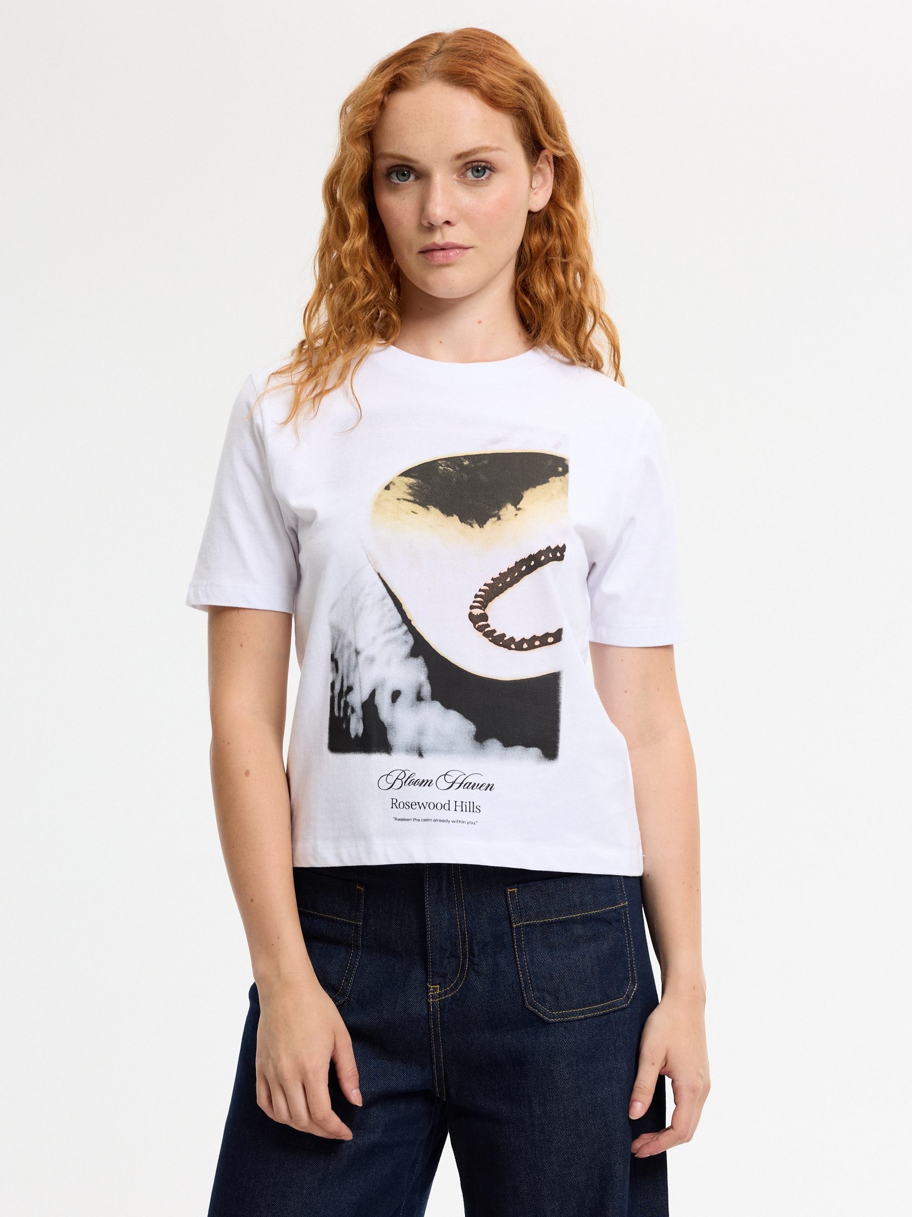 Camiseta print gráfica algodón blanco vista media frontal