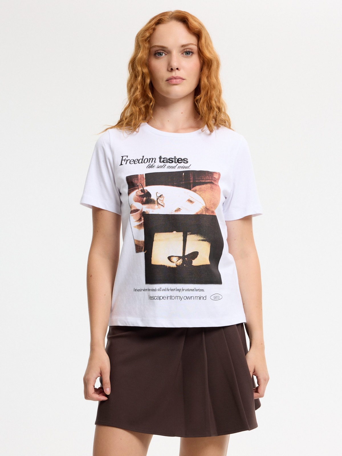 Butterfly cotton t-shirt white middle front view