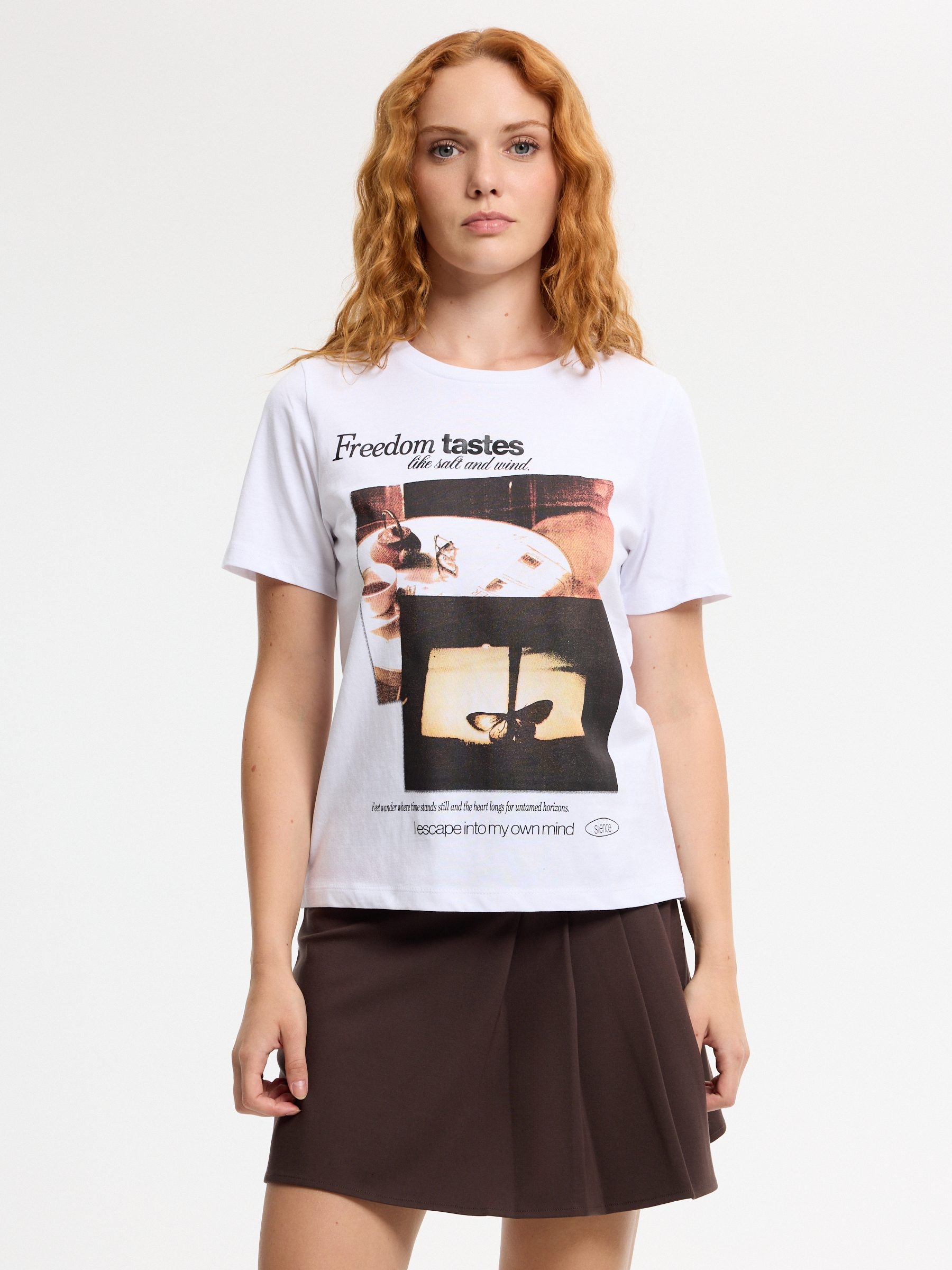 Camiseta mariposas algodón blanco vista media frontal